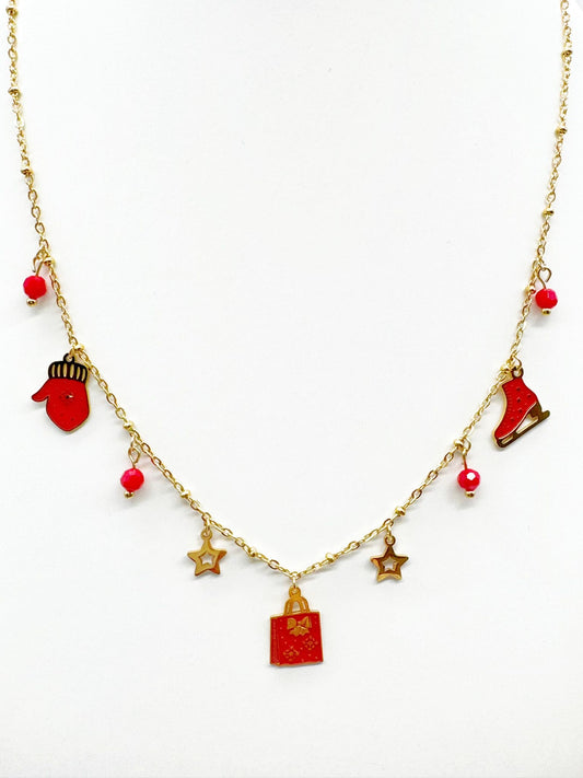 Collana Donna Natalizia Acciaio Inossidabile Oro - Pendente Regalo o Albero di Natale