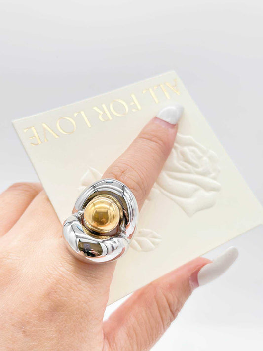 Anello Design Moderno Bicolore – Misura 17 – Elegante e Originale