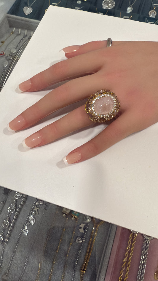 Anello Donna Regolabile con Pietra Bianca e Strass | Stile Vintage Elegante