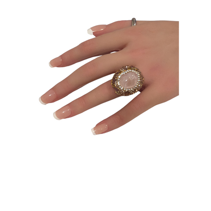Anello Donna Shelly Rame Dorato Pietra Bianca Strass Champagne Regolabile