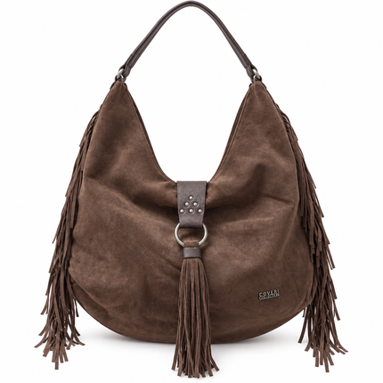 Borsa Enrico Coveri con Frange Donna Camoscio Marrone A Spalla Nappina