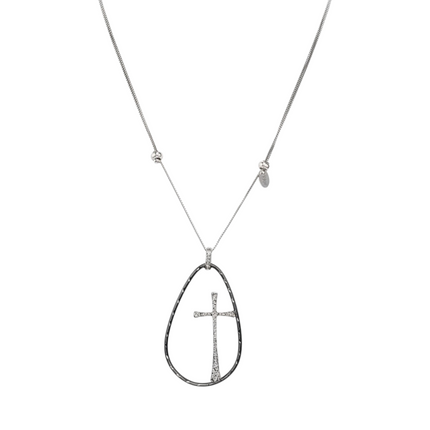 Collana Donna Amen CLGONB Argento 925 Croce Rodio Rutenio Regolabile 3x5,5cm