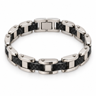 Bracciale da uomo color argento con maglie geometriche e inserti neri effetto carbonio