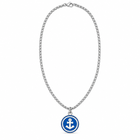 Collana in acciaio con medaglione blu e ancora color argento
