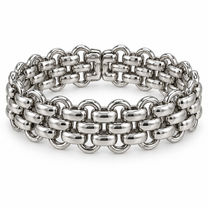 Bracciale largo donna colore argento con lavorazione a maglie intrecciate