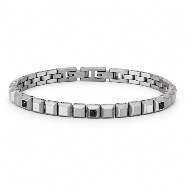 Bracciale tennis uomo 2Jewels 232267 in acciaio con cristalli neri