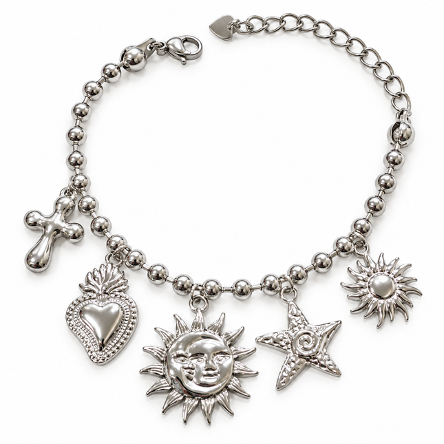 Bracciale donna Shelly in acciaio con cinque charm argentati