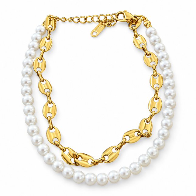 Bracciale donna Shelly in acciaio dorato doppio filo effetto perla