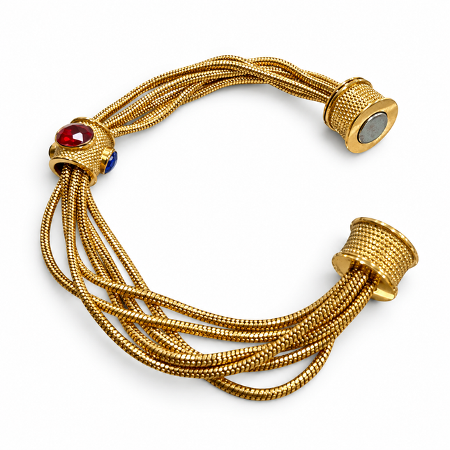 Bracciale donna in acciaio dorato multifilo con vetro colorato