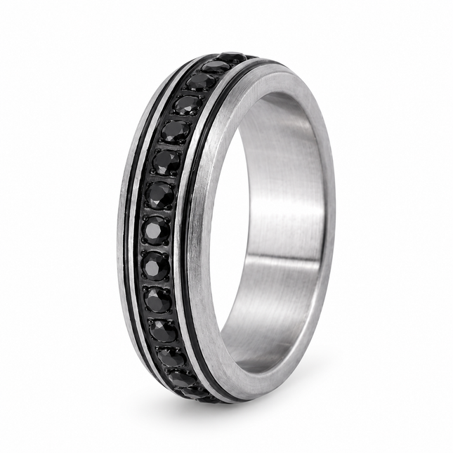 Anello uomo 2Jewels 221075 in acciaio satinato con zirconi neri
