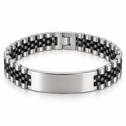 Bracciale uomo in acciaio bicolore argento e antracite da 19 cm