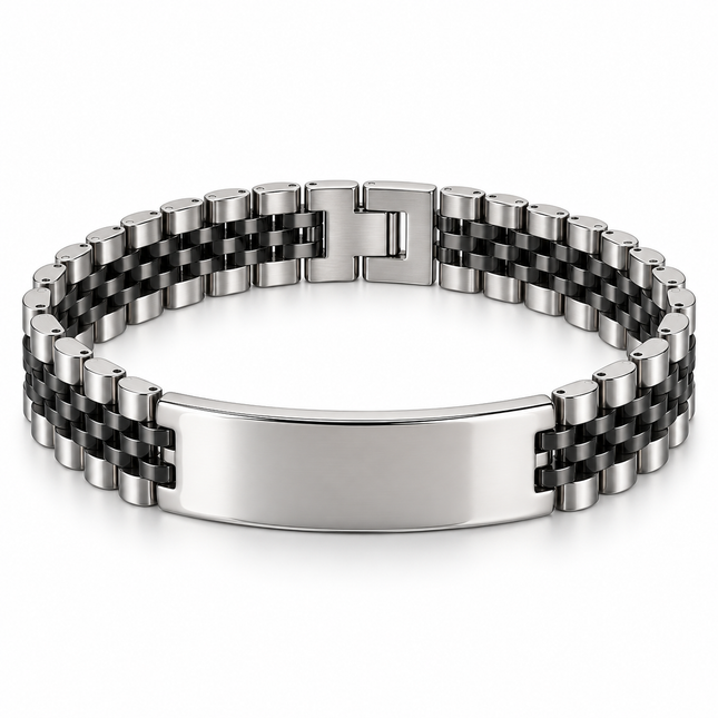Bracciale uomo in acciaio bicolore argento e antracite da 19 cm