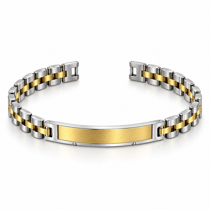 Bracciale uomo in acciaio bicolore argento e dorato da 19 cm