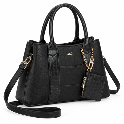Borsa Mariella Burani nera con tracolla e pochette vista laterale