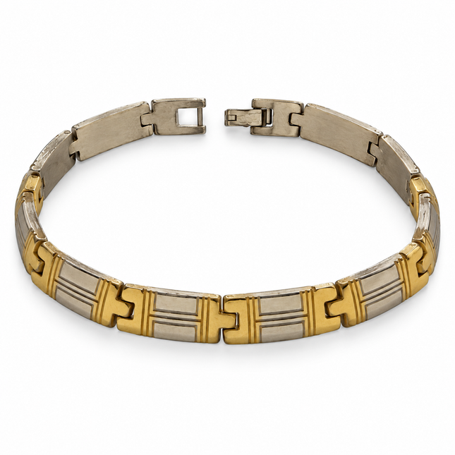 Bracciale bicolore da uomo completo con chiusura aperta
