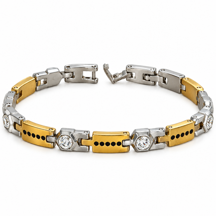Bracciale bicolore a maglie con cristalli – vista principale