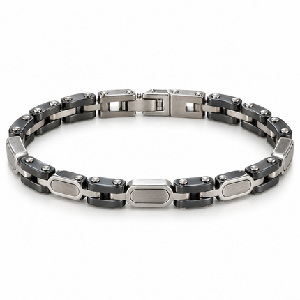 Bracciale uomo a maglie antracite e argentate – vista principale