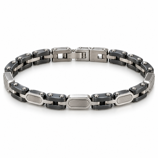 Bracciale uomo a maglie antracite e argentate – vista principale