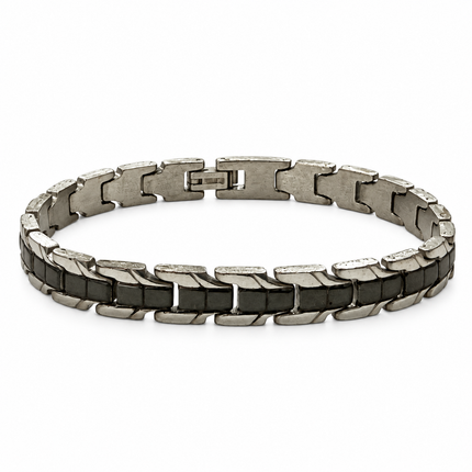 Bracciale uomo a maglie argentate con fascia centrale antracite