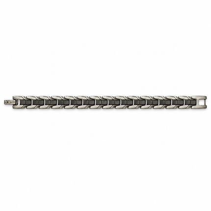 Bracciale uomo disteso con maglie geometriche bicolore
