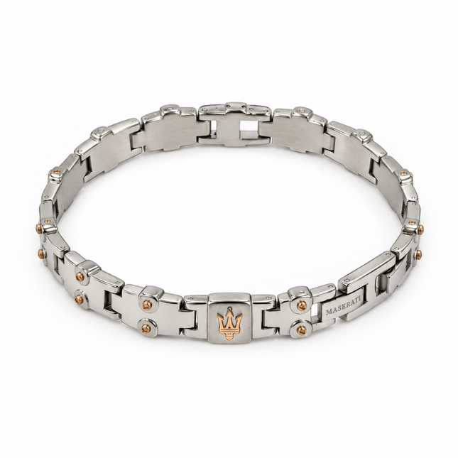 Vista completa: Bracciale Maserati con maglie articolate e dettagli oro rosa