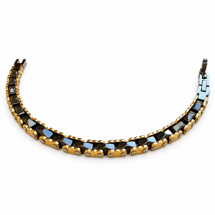 Bracciale uomo in acciaio nero e dorato regolabile 21 cm