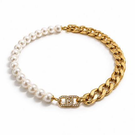 Collana donna Liu Jo LJ1990 acciaio oro perle groumette 45 cm