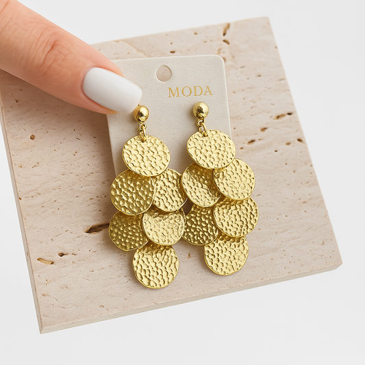 Orecchini Donna Pendenti Cerchi Martellati Oro/Argento – AMODA Chic Shelly