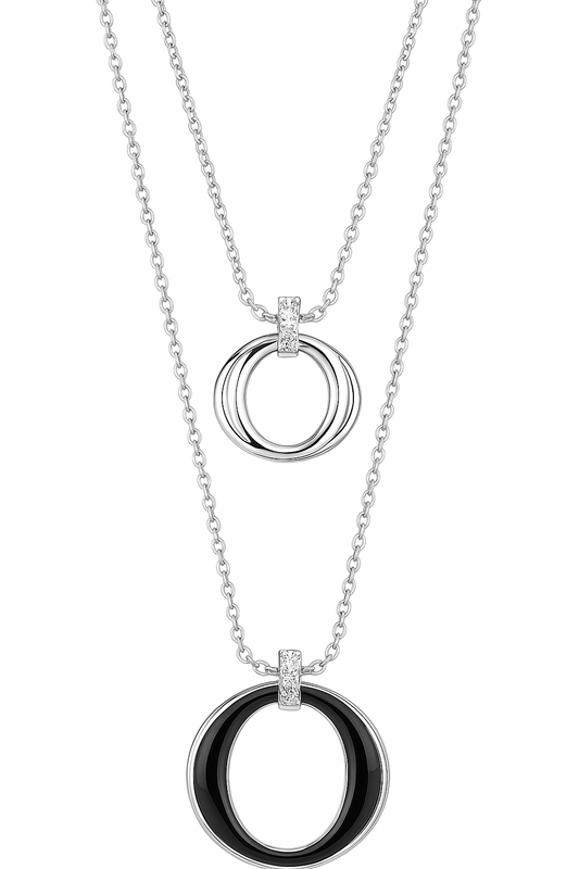 2JEWELS Collana Donna Acciaio Doppio Filo Ciondoli Smalto Nero 251710