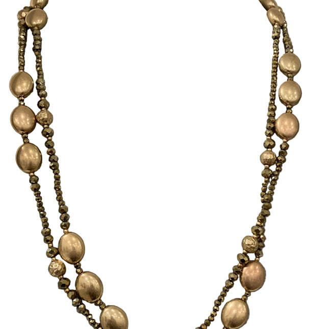 NUOVO Collana Donna Metallo Doppio Filo Dorato Lunga 60 cm Elegante