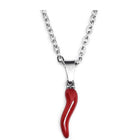 Collana Donna Shelly Acciaio Silver Cornetto Portafortuna Smalto Rosso 40+5cm