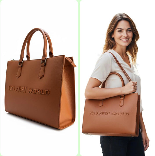 Nuovo Borsa Donna Coveri World Ecopelle Marrone Tracolla Elegante Capiente