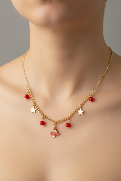 Collana Donna Natalizia Acciaio Inossidabile Oro - Pendente Regalo o Albero di Natale