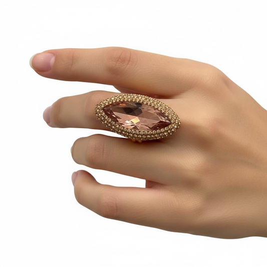 NUOVO Shelly Anello Donna Cocktail Rame Zirconi Champagne Regolabile Elegante