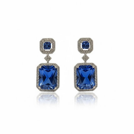 Orecchini Donna Shelly Rame Vetro Blu Impero Vintage Stile Retrò