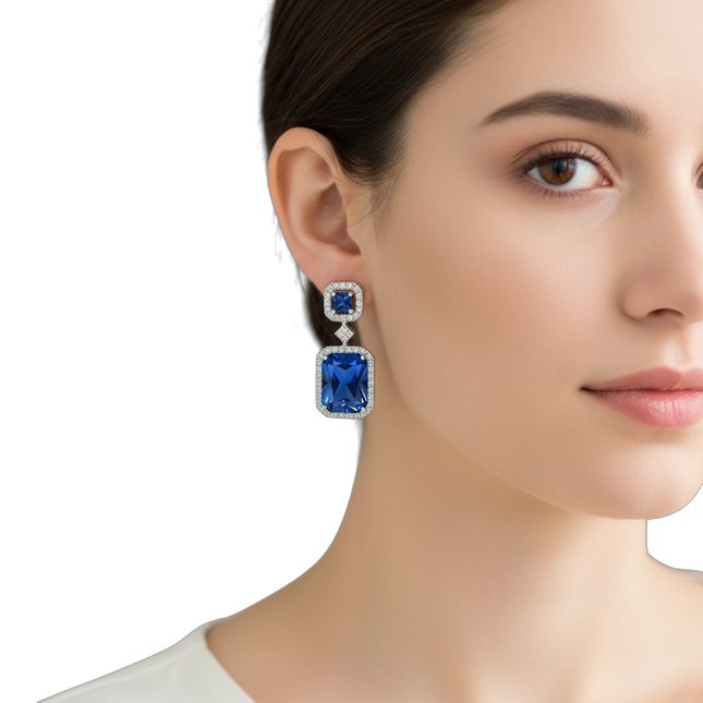 Orecchini Donna Shelly Rame Vetro Blu Impero Vintage Stile Retrò