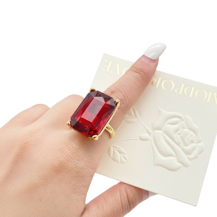 Anello Donna Acciaio Dorato Cristallo Rettangolare 3 Colori Misura 18