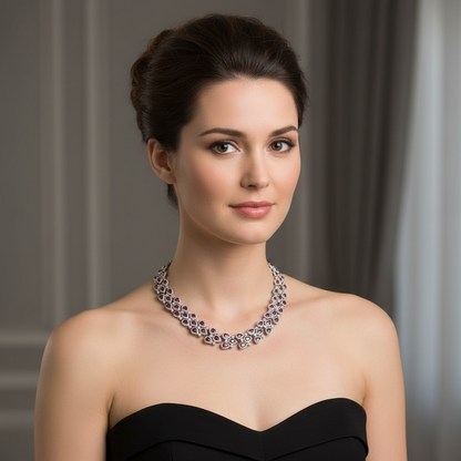 Collana Girocollo Donna Acciaio Collier Zirconi Rosso Rubino