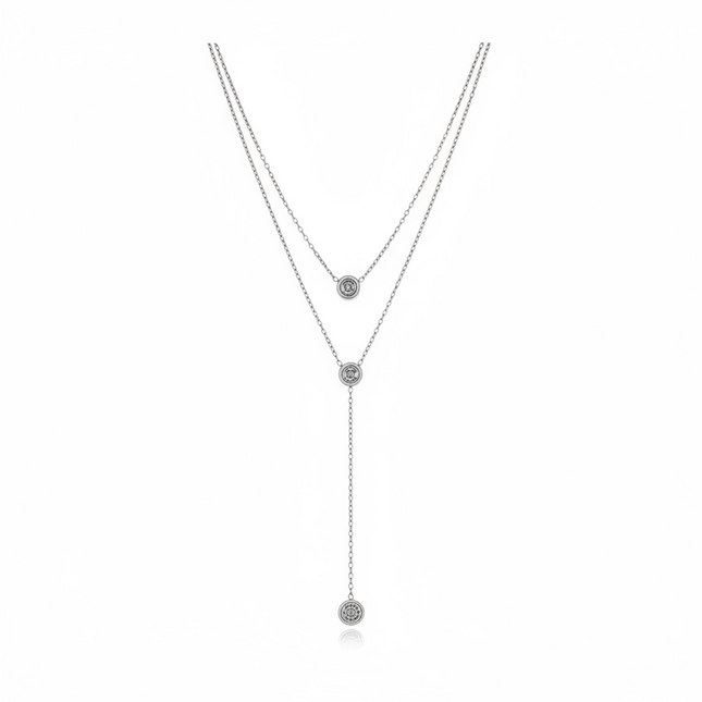 Collana Doppio Filo Donna Acciaio Cristallo Rosa 45cm Elegante