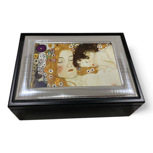 Portagioie Elegante in Legno Nero con Specchio e Placca Klimt Idea Regalo