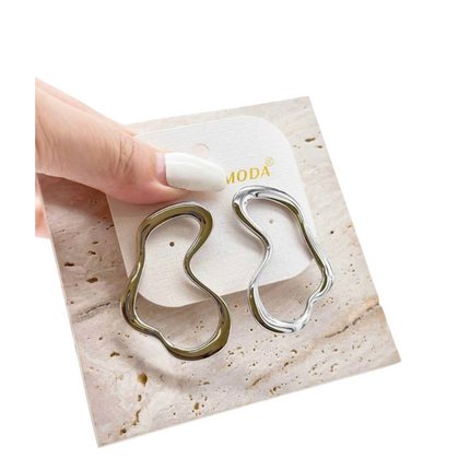 Orecchini Donna Fluid Argento Acciaio Inox Design Ondulato Astratto 5 cm Shelly