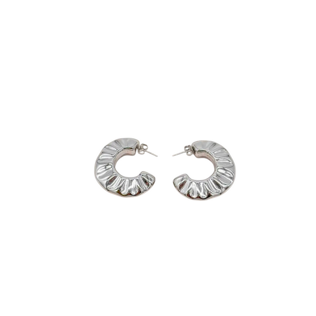 Orecchini Donna Shelly Cerchio Acciaio Inox Argento Pieghettato 3cm