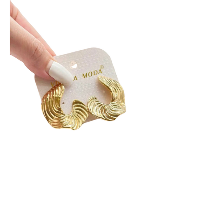Nuovi Shelly Orecchini Donna Wave Oro Acciaio Inox Design Ondulato 4cm Eleganti