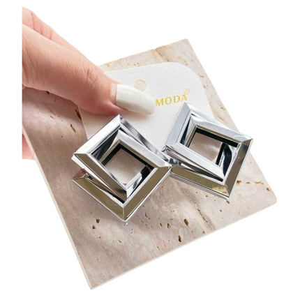 Orecchini Donna SHELLY Acciaio Inox Geometrici Doppio Quadrato 4cm