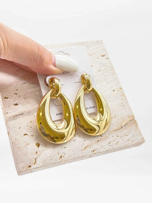 Orecchini Donna Oro Acciaio Inox Pendenti Goccia Cava Eleganti 5 cm Shelly