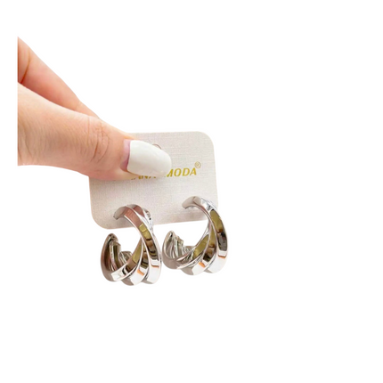 Orecchini Donna Twist Argento Acciaio Inox Cerchi Intrecciati Eleganti 3 cm Shelly