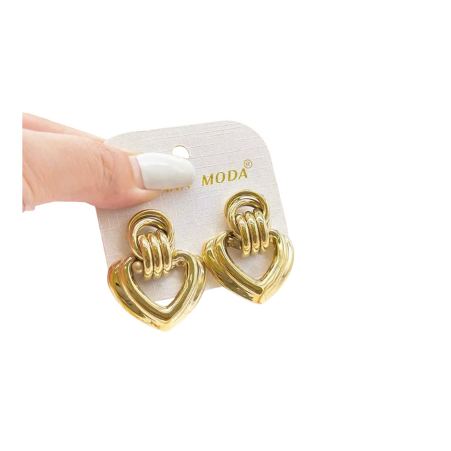 Orecchini Donna Cuore Oro Acciaio Inox Pendenti Moderni Eleganti 4 cm Shelly