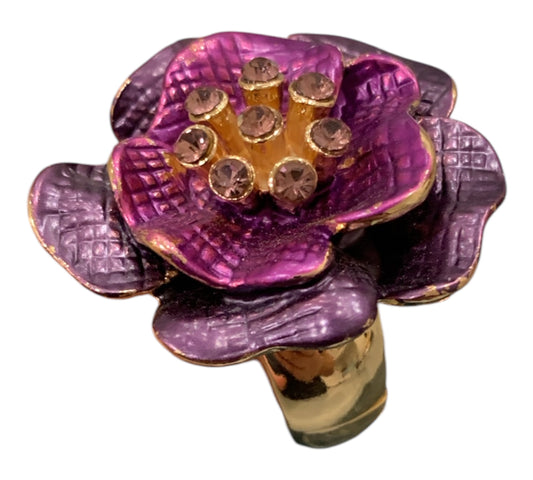 Anello Floreale Lussuoso – Design a 3 Fiori con Cristalli – Misura Regolabile
