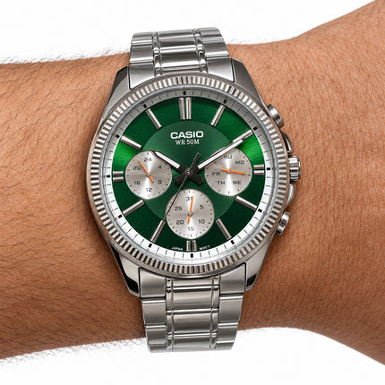 Casio MTP-1375D-3AVDF Orologio Uomo Verde Acciaio 42 mm Multifunzione 50 m