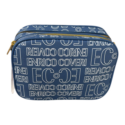 Borsa Tracolla Donna Enrico Coveri Blu – Logo All Over, Zip Dorata, Modello Casual Chic